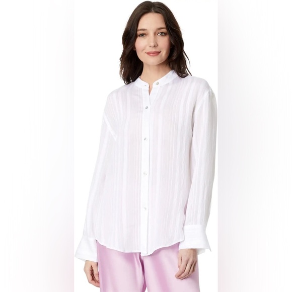 Vince. - Drapey Stripe Band Collar Shirt - White - Size Small - Good Condition!! - Picture 1 of 12